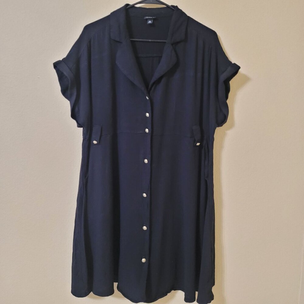 Torrid Dress Womens M/L Black Rayon Slub Button Front Collared‎ Career Office